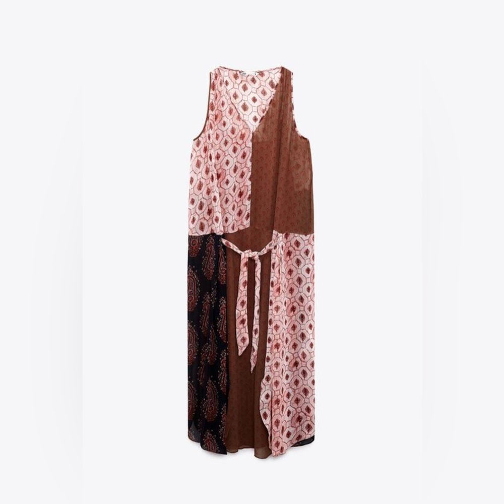 Zara Pink and Brown Sleeveless Maxi Sundress